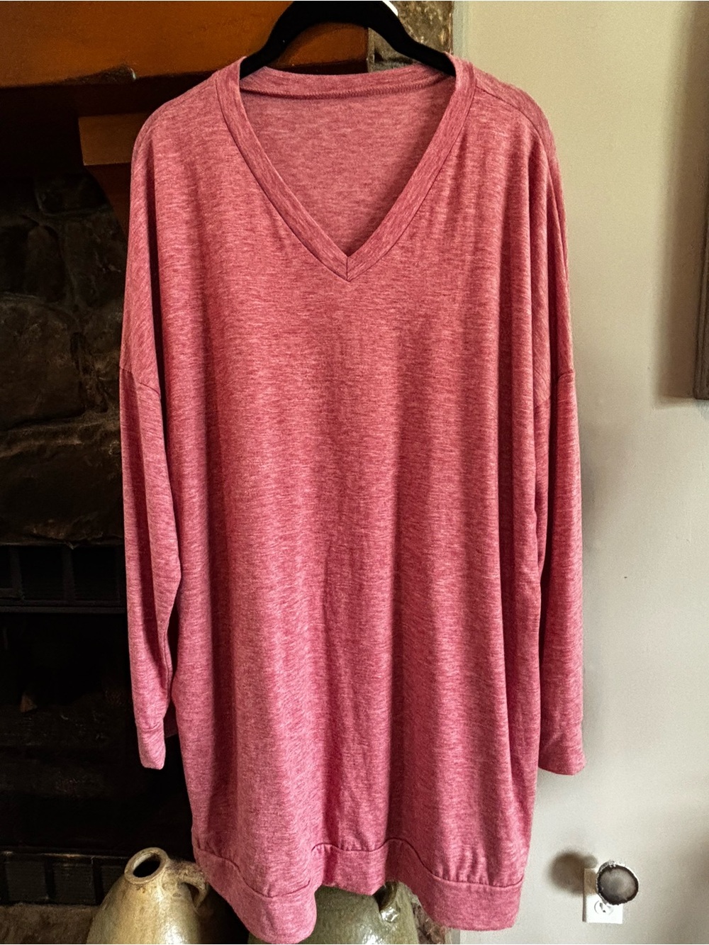 Cozy Heathered Pink V-Neck Tunic